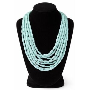 Aqua Blue Multi Strand Beaded Bib Necklace Gold Tone Adjustable Lobster Clasp